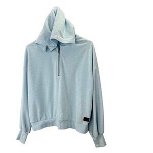 Roxy Pullover Hoodie XS Blue 1/4 Zip Long Sleeve Leather Logo Beach